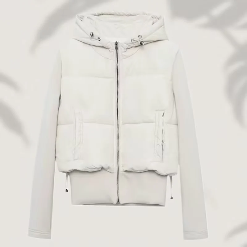 Damen Kurz geschnittene Hybrid-Steppjacke mit Kapuze, Rippbündchen und Tunnelzug Nord Taschen