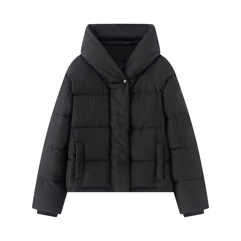 Damen Kurz geschnittene gesteppte Pufferjacke mit hohem Stehkragen und verdeckter Druckknopfleiste Nord Taschen
