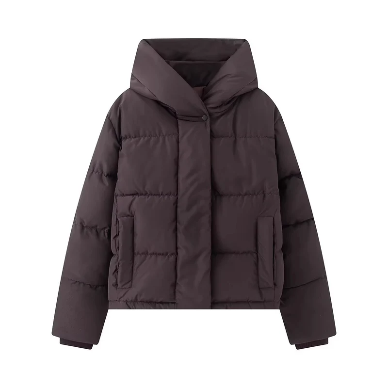 Damen Kurz geschnittene gesteppte Pufferjacke mit hohem Stehkragen und verdeckter Druckknopfleiste Nord Taschen
