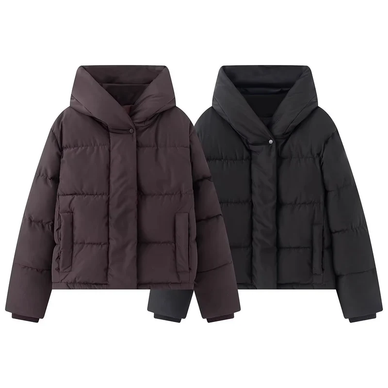 Damen Kurz geschnittene gesteppte Pufferjacke mit hohem Stehkragen und verdeckter Druckknopfleiste Nord Taschen