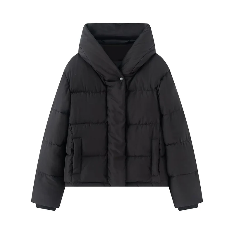 Damen Kurz geschnittene gesteppte Pufferjacke mit hohem Stehkragen und verdeckter Druckknopfleiste Nord Taschen