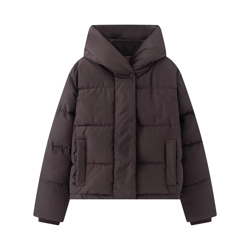 Damen Kurz geschnittene gesteppte Pufferjacke mit hohem Stehkragen und verdeckter Druckknopfleiste Nord Taschen