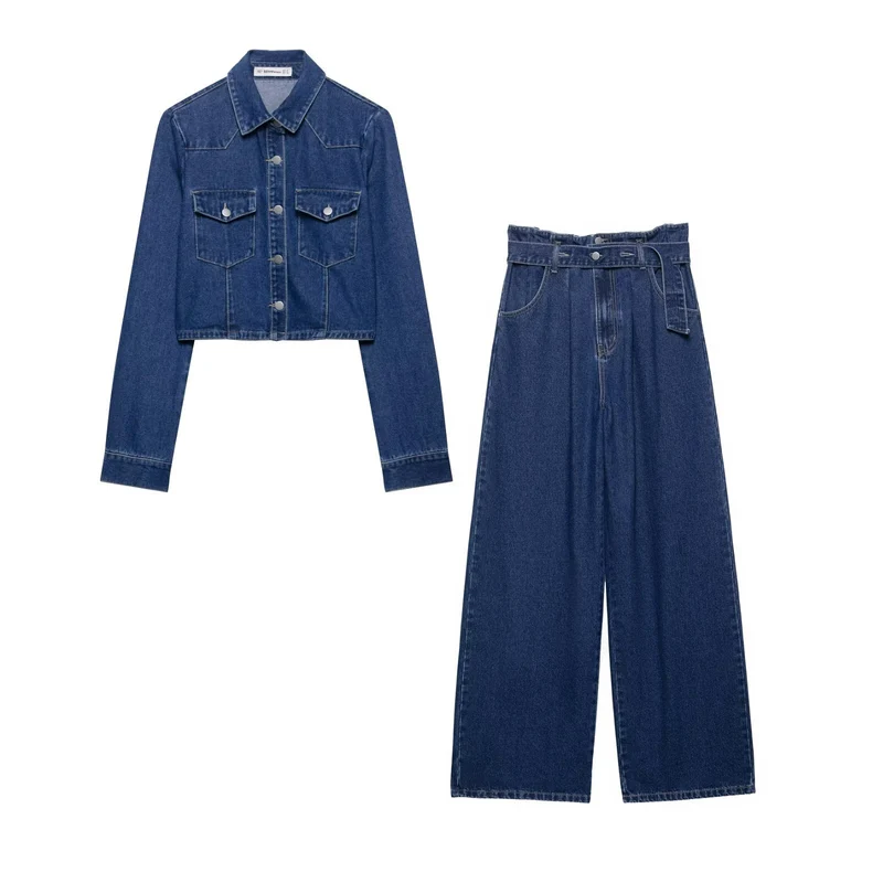 Damen Kurz geschnittene Denim‑Jacke mit Brusttaschen und Druckknopfleiste Nord Taschen