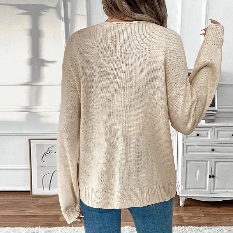 Damen Lässiger Oversize-Strickpullover mit vorderer Band‑Schnürung Nord Taschen
