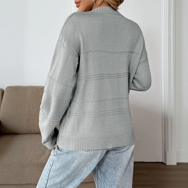 Damen Lässiger Oversize-Strickpullover mit asymmetrischem V-Ausschnitt und Schulterfreier Silhouette Nord Taschen