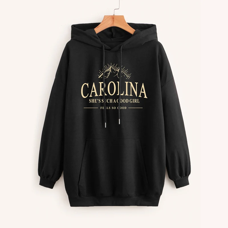 Damen Lässiger Oversize-Kapuzenpullover mit Statement-Print, Kängurutasche und Rippbündchen Nord Taschen