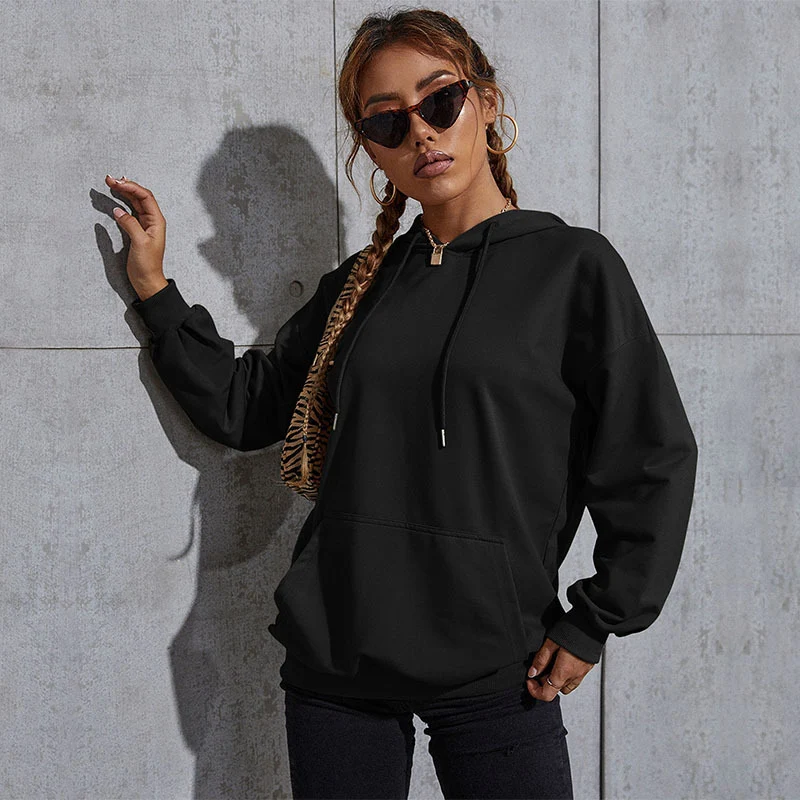 Damen Lässiger Oversize-Kapuzenpullover mit Statement-Print, Kängurutasche und Rippbündchen Nord Taschen