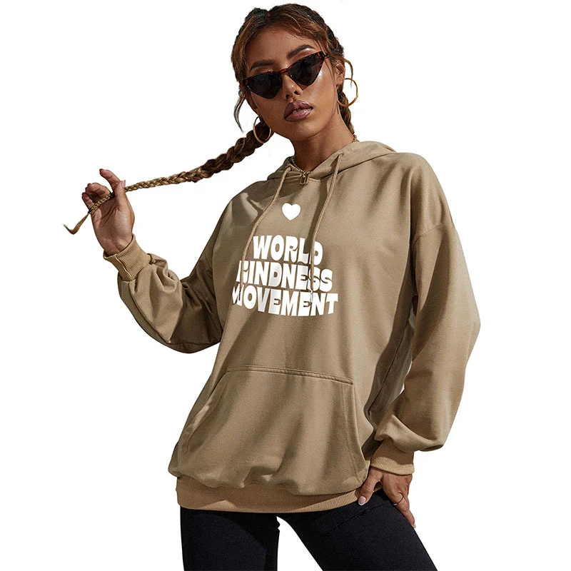 Damen Lässiger Oversize-Kapuzenpullover mit Statement-Print, Kängurutasche und Rippbündchen Nord Taschen