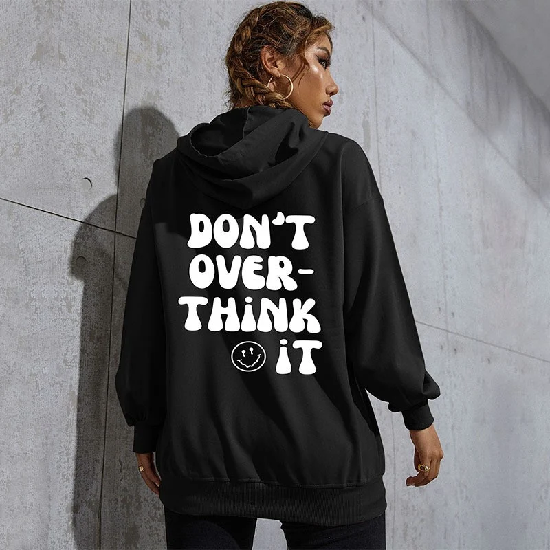 Damen Lässiger Oversize-Kapuzenpullover mit Statement-Print, Kängurutasche und Rippbündchen Nord Taschen
