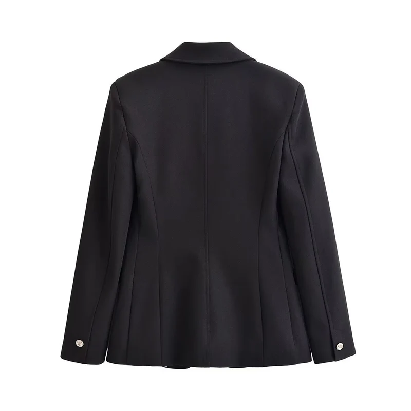 Damen Langer taillierter Ein-Knopf-Blazer mit schmalem Revers und Pattentaschen Nord Taschen