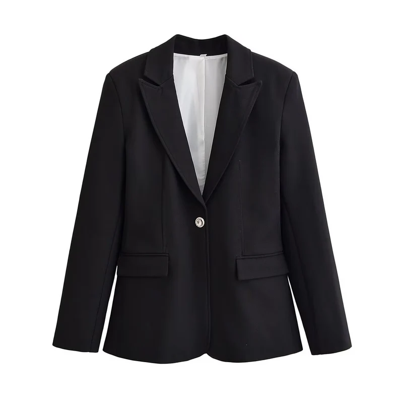 Damen Langer taillierter Ein-Knopf-Blazer mit schmalem Revers und Pattentaschen Nord Taschen