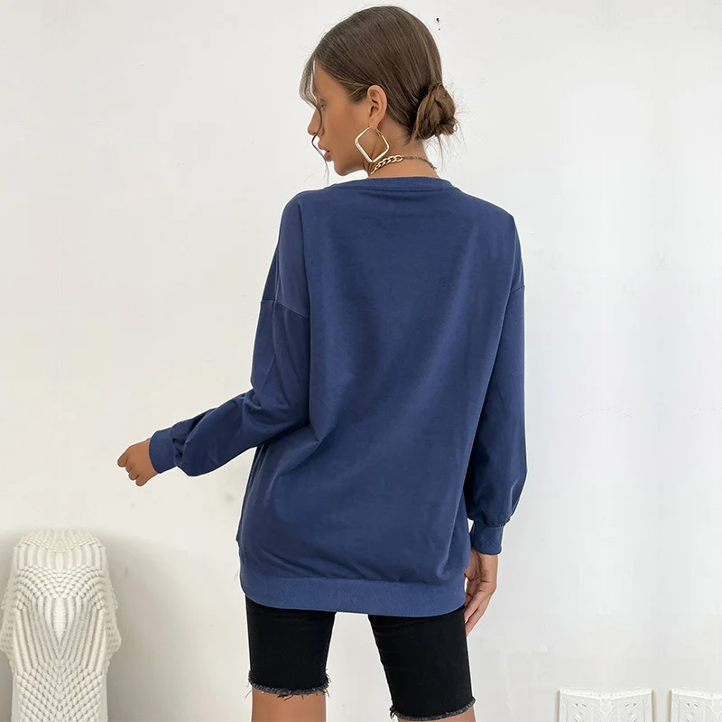 Damen Lockeres Rundhals-Sweatshirt im Collegestyle mit Blockschrift-Print und geripptem Saum Nord Taschen