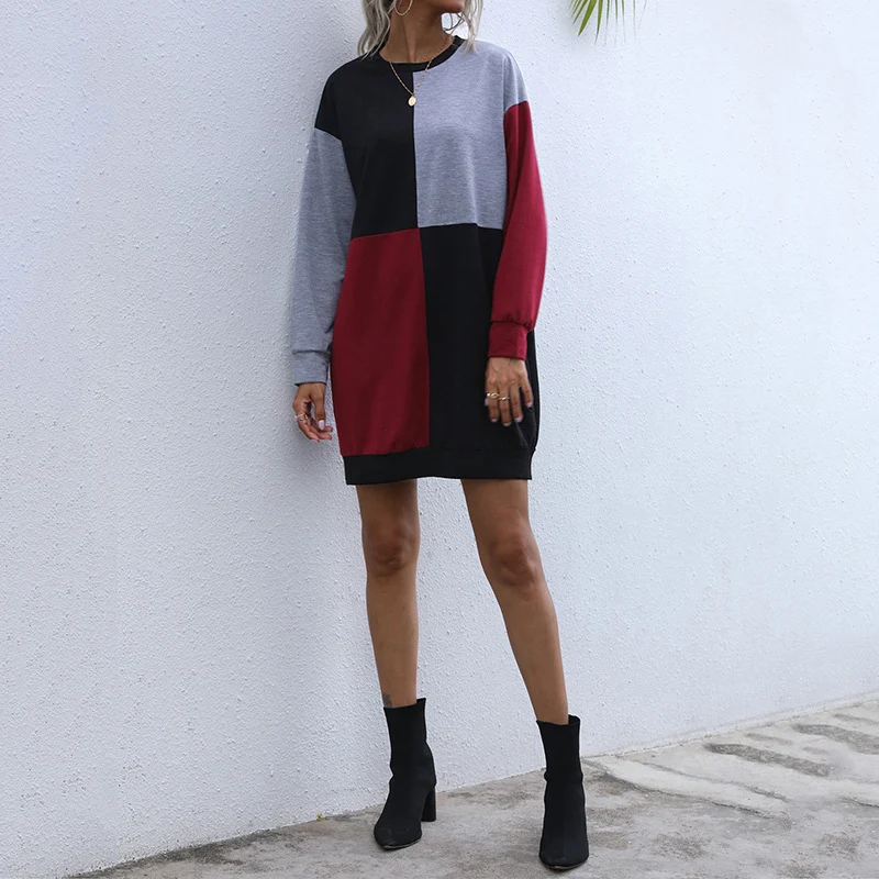 Damen Lockeres Blockdesign-Sweatshirtkleid mit Oversize-Passform und Bündchen Nord Taschen