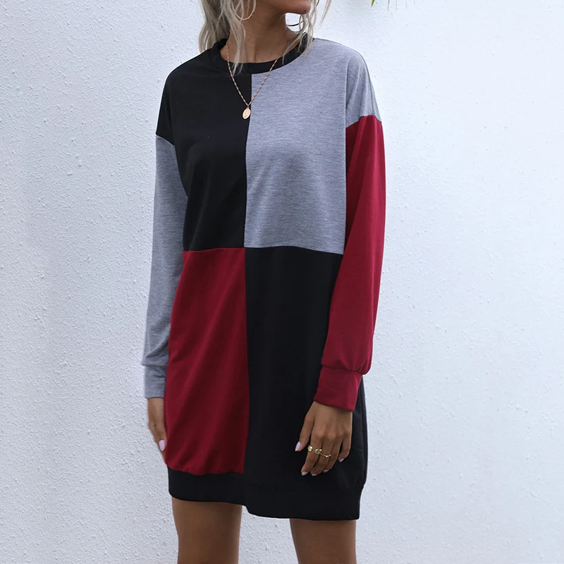 Damen Lockeres Blockdesign-Sweatshirtkleid mit Oversize-Passform und Bündchen Nord Taschen