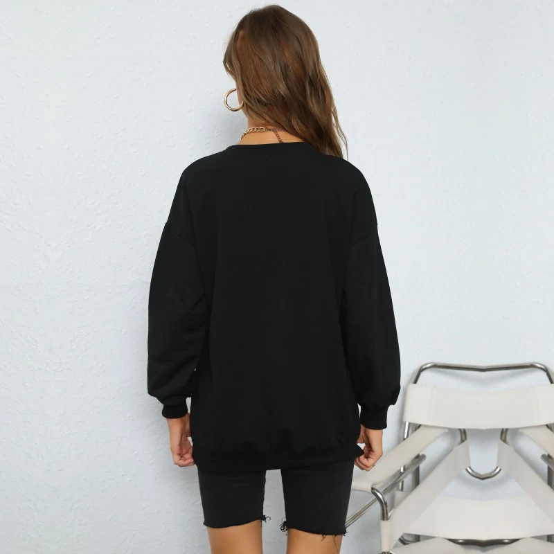 Damen Oversize College-Sweatshirt mit großem Frontprint, Rundhals & geripptem Saum Nord Taschen