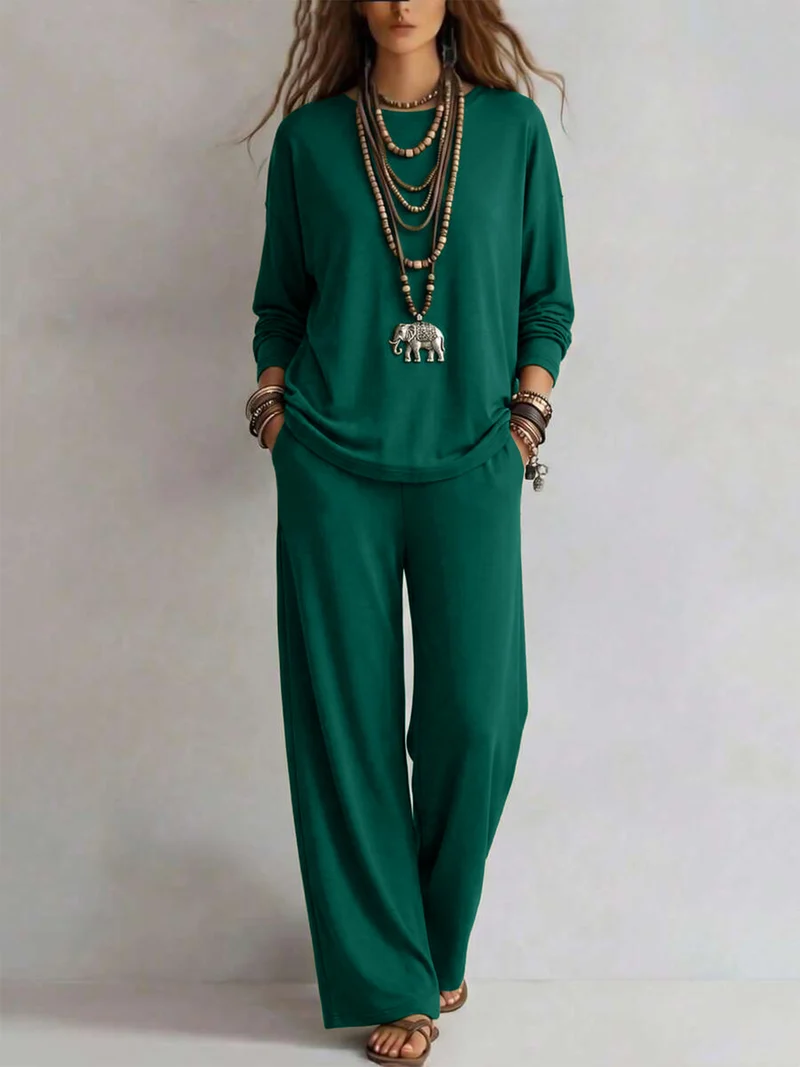 Damen Lounge-Set aus Viskose-Mix mit Oversize-Longsleeve und palazzoweiten Hosen Nord Taschen