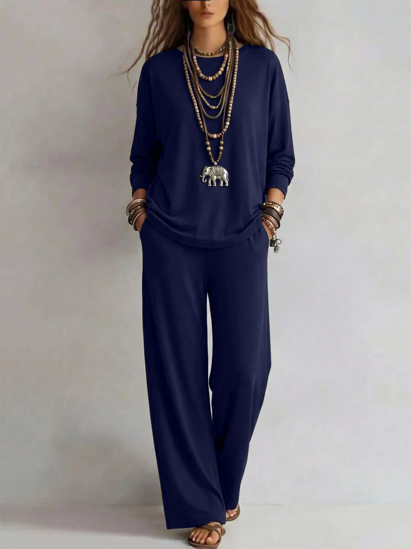 Damen Lounge-Set aus Viskose-Mix mit Oversize-Longsleeve und palazzoweiten Hosen Nord Taschen