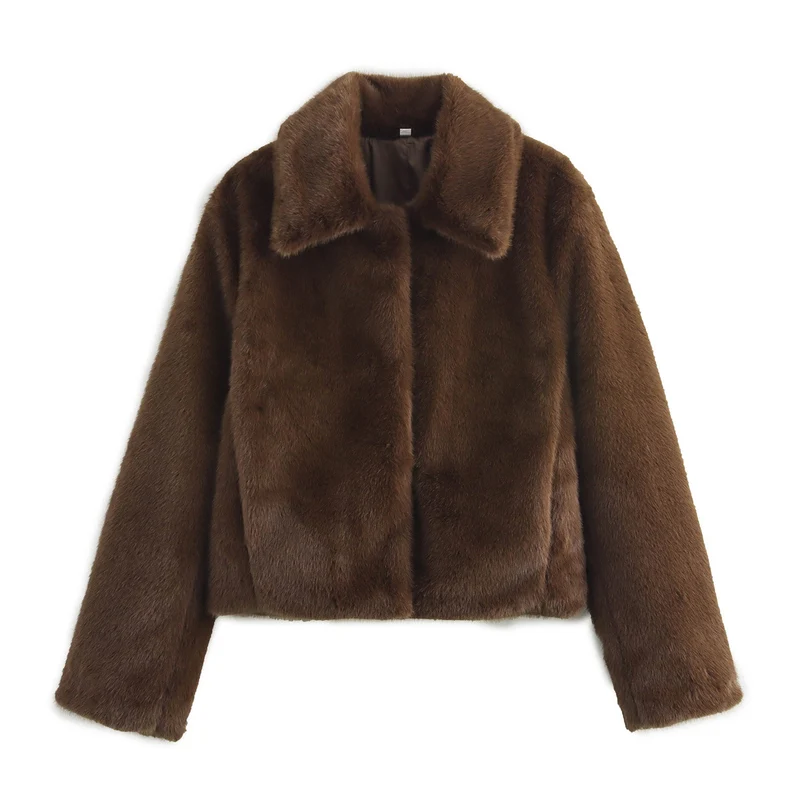 Damen Boxy-Faux-Fur-Kurzjacke mit klassischem Hemdkragen und samtigem Futter Nord Taschen