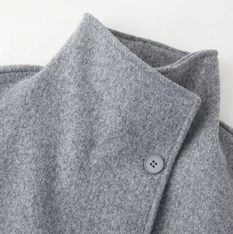 Damen Boxy Doppelreiher-Kurzmantel aus Wollmix mit Stehkragen Nord Taschen