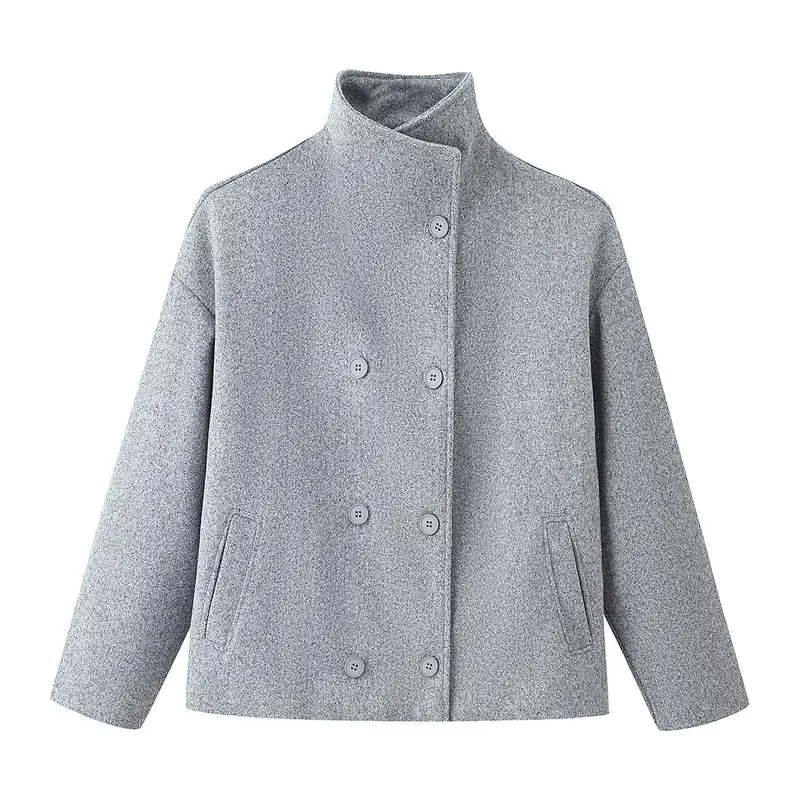 Damen Boxy Doppelreiher-Kurzmantel aus Wollmix mit Stehkragen Nord Taschen
