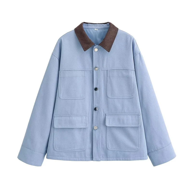 Damen Boxy-Arbeitsjacke mit Cordkragen und vier aufgesetzten Taschen Nord Taschen
