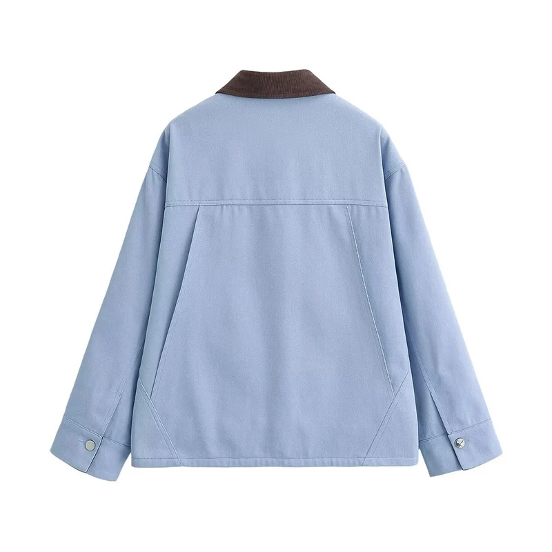 Damen Boxy-Arbeitsjacke mit Cordkragen und vier aufgesetzten Taschen Nord Taschen