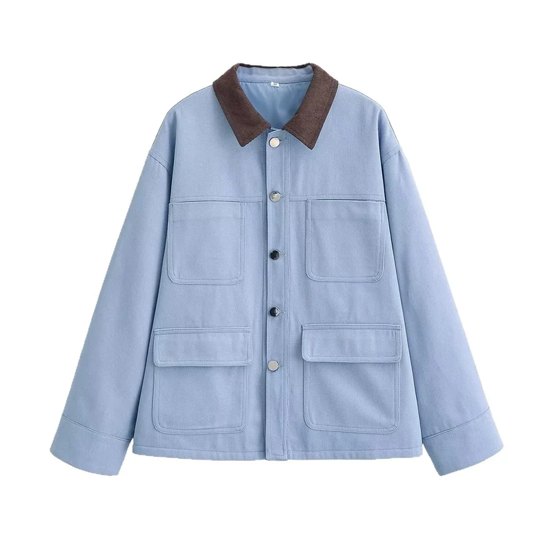 Damen Boxy-Arbeitsjacke mit Cordkragen und vier aufgesetzten Taschen Nord Taschen