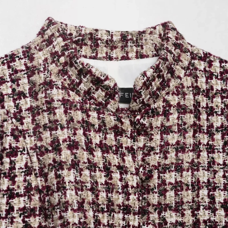Damen Bouclé-Tweed Jacke mit Stehkragen und Kunstpelzmanschetten Nord Taschen