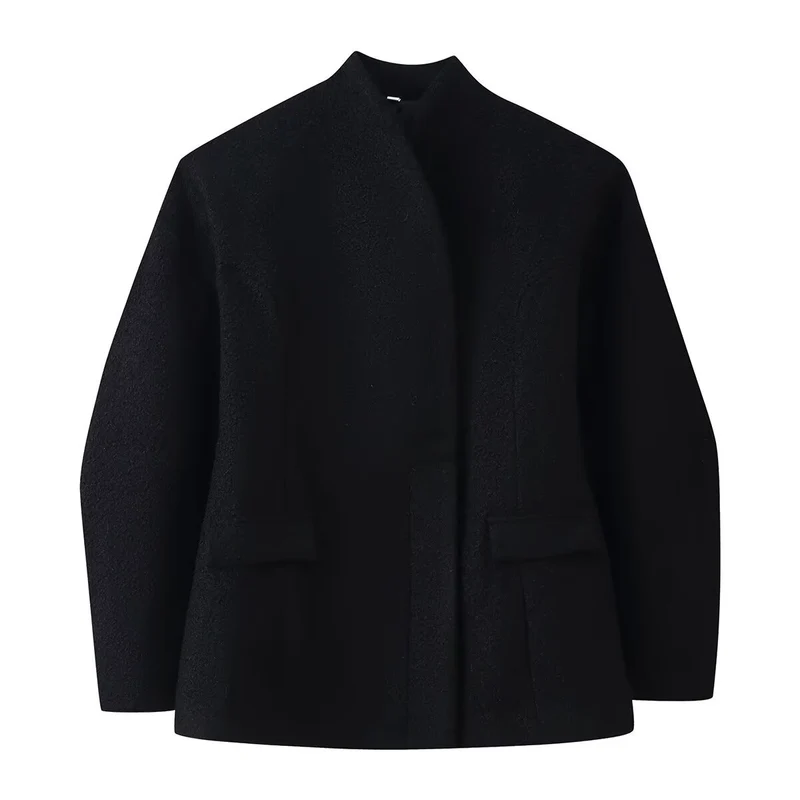 Damen Bouclé-Kurzjacke mit kastiger Silhouette, verdeckter Druckknopfleiste und Pattentaschen Nord Taschen