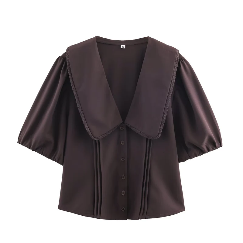 Damen Bluse mit übergroßem Matrosenkragen, Puffärmeln und Kellerfalten Nord Taschen