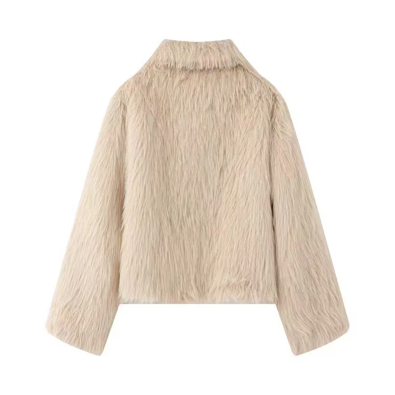 Damen Kurze Kunstfell-Croppedjacke mit voluminösem Schalkragen und Frontreißverschluss Nord Taschen