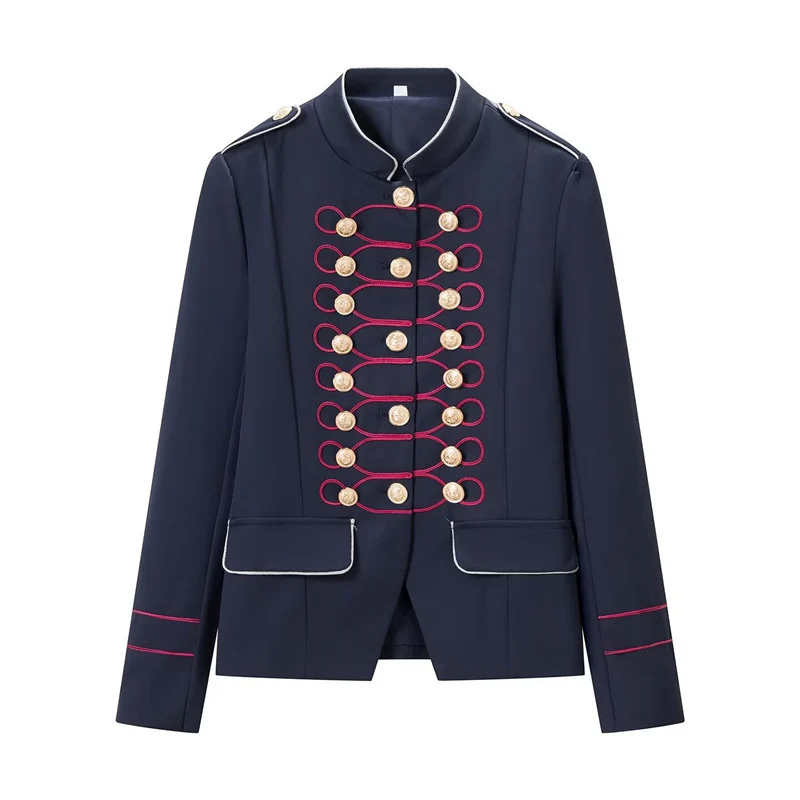 Damen militärisch-inspirierte Paradejacke mit Stehkragen und dekorativer Knopfleiste Nord Taschen