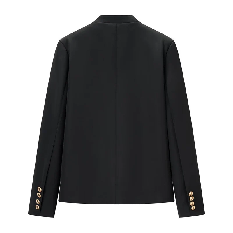 Damen Militärinspirierte Kurzjacke mit Stehkragen und goldenen Zierlitzen Nord Taschen