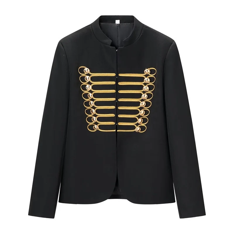 Damen Militärinspirierte Kurzjacke mit Stehkragen und goldenen Zierlitzen Nord Taschen
