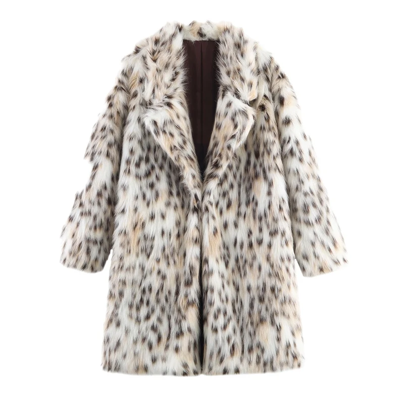 Damen Midimantel aus Kunstfell mit Leoparden‑Print, oversized Schnitt und Schalkragen Nord Taschen