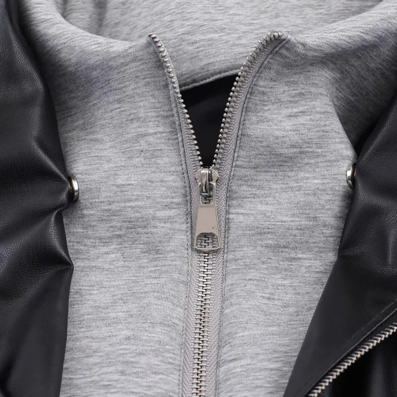 Damen Kunstleder-Bomberjacke mit abgesetzter Kapuze im Sweatstyle und elastischem Saum Nord Taschen