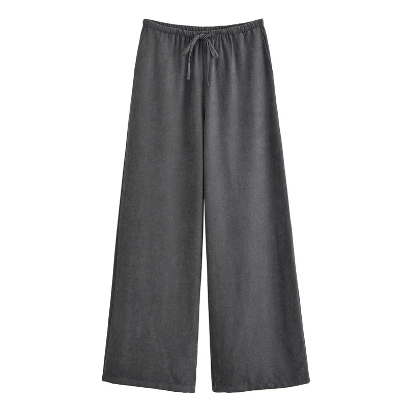 Damen Komfortable Palazzohose in Veloursoptik mit elastischem Tunnelzugbund und weitem Bein Nord Taschen