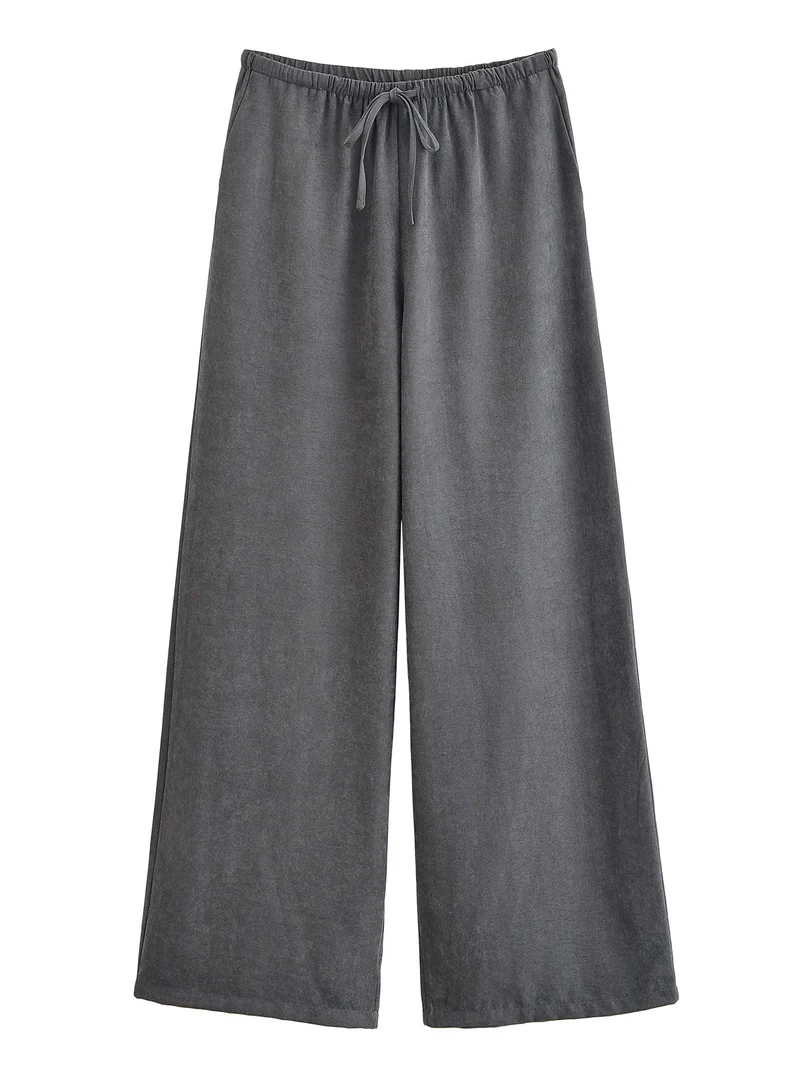 Damen Komfortable Palazzohose in Veloursoptik mit elastischem Tunnelzugbund und weitem Bein Nord Taschen