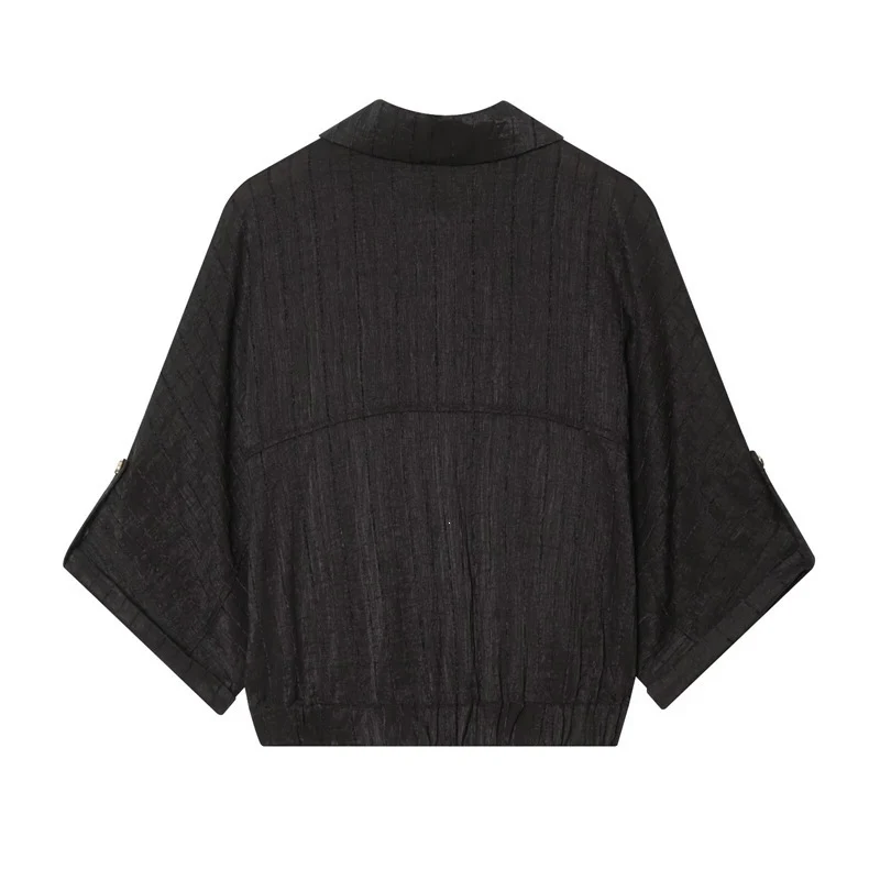 Damen kastige Overshirt-Jacke taillenkurz mit 3/4-Ärmeln und goldknöpfen Nord Taschen