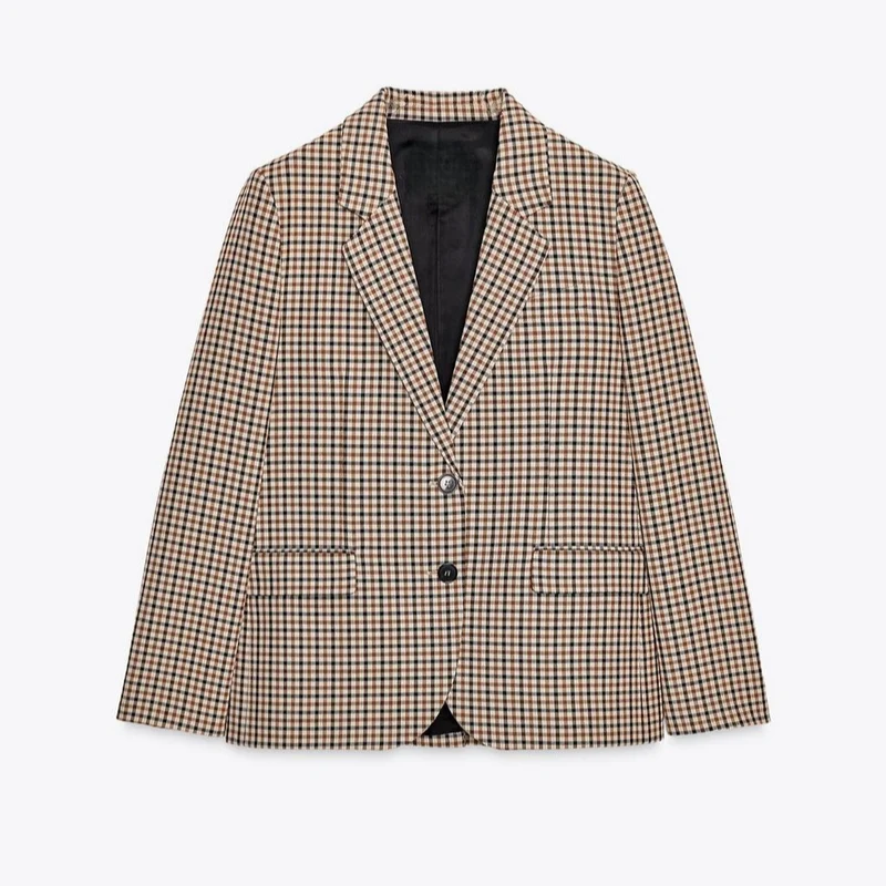 Damen Karo-Sakko im modernen Tailoring mit Reverskragen, zwei-Knopf-Verschluss und gefütterten Pattentaschen Nord Taschen