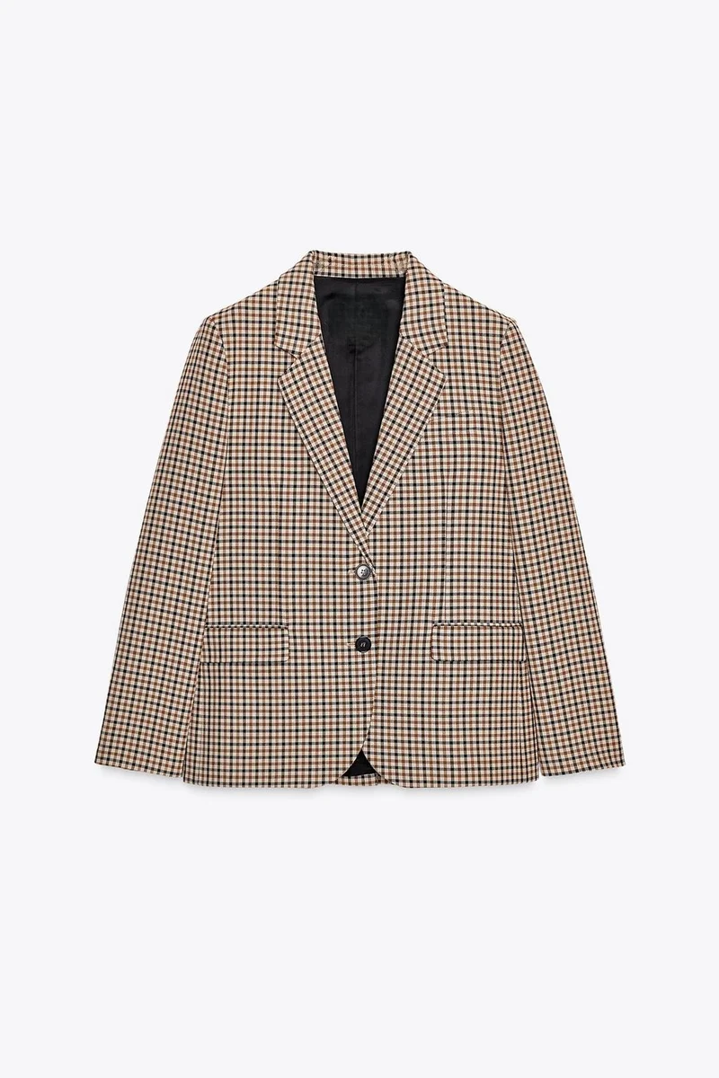 Damen Karo-Sakko im modernen Tailoring mit Reverskragen, zwei-Knopf-Verschluss und gefütterten Pattentaschen Nord Taschen
