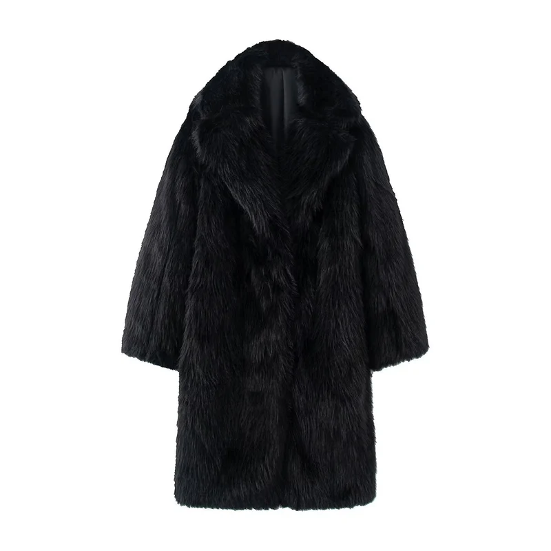 Damen Langer Oversize Kunstfellmantel mit voluminösem Schalkragen Nord Taschen