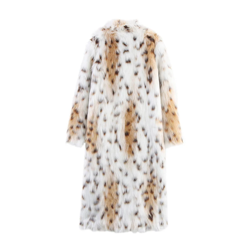 Damen Langer Oversize Kunstfell‑Mantel mit geflecktem Wildkatzenprint und Stehkragen Nord Taschen