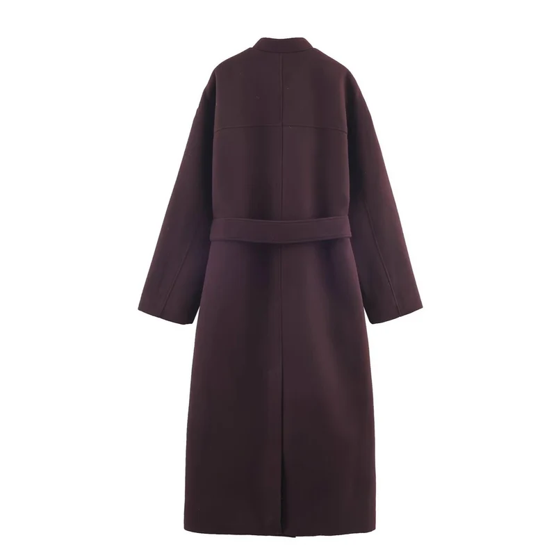 Damen Langer minimalistischer Wollmix-Kimono-Mantel mit Bindegürtel Nord Taschen