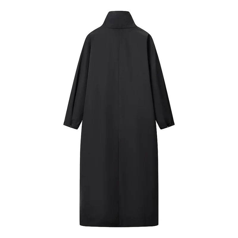 Damen Langer minimalistischer Mantel mit hohem Stehkragen und verdeckter Front Nord Taschen