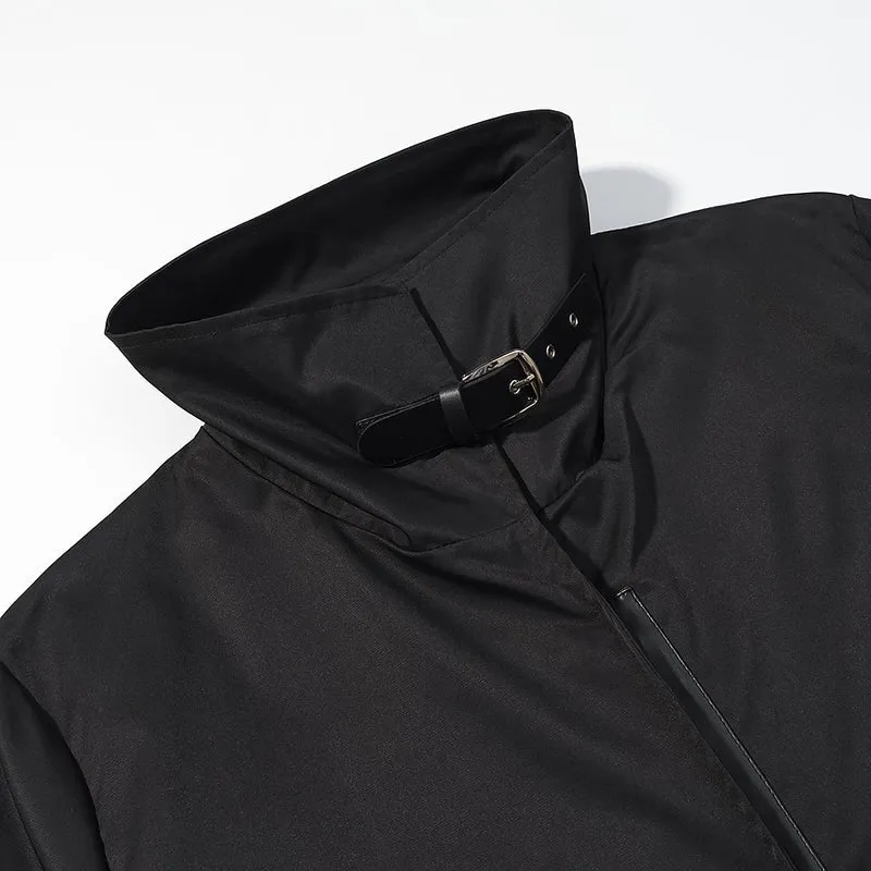 Damen Langer minimalistischer Mantel mit hohem Stehkragen und verdeckter Front Nord Taschen