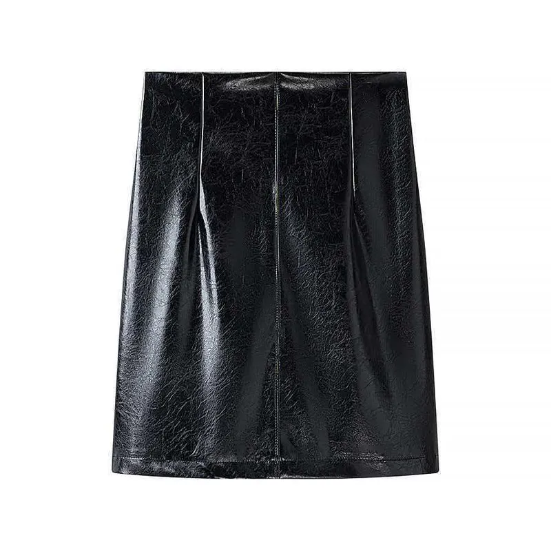 Damen Langer Lackleder-Blazer mit taillierter Silhouette, tiefem V‑Ausschnitt und Zierknöpfen Nord Taschen