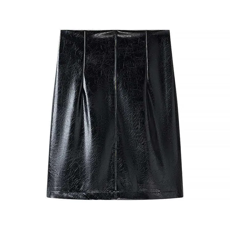 Damen Langer Lackleder-Blazer mit taillierter Silhouette, tiefem V‑Ausschnitt und Zierknöpfen Nord Taschen