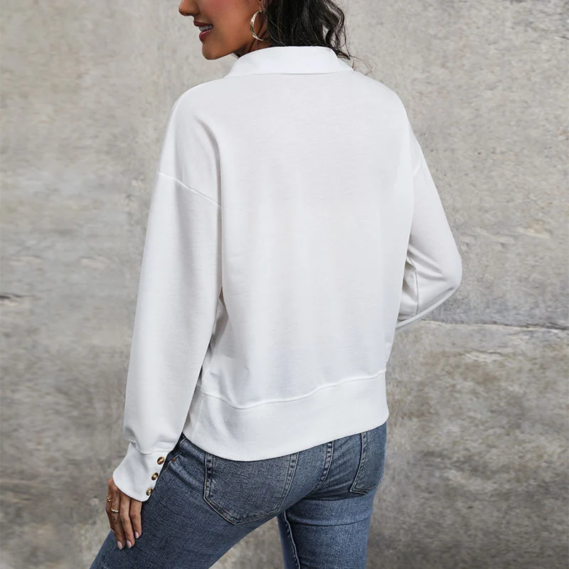 Damen Lockerer Sweatshirt-Polo mit V-Ausschnitt und geripptem Saum Nord Taschen