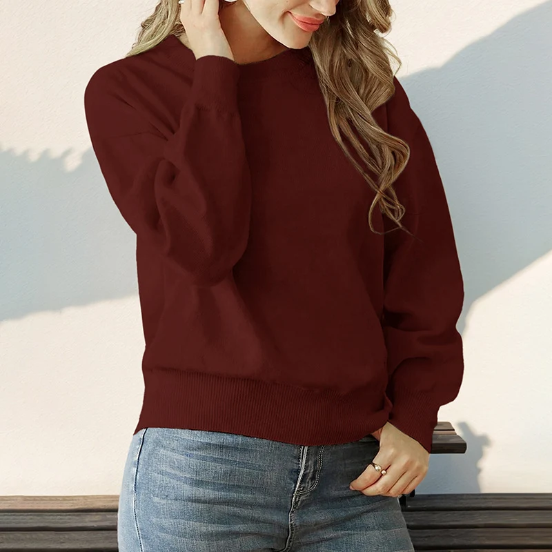 Damen Lockerer Feinstrickpullover mit Herzchen-Allover, Rundhalsausschnitt und elastischem Saum Nord Taschen